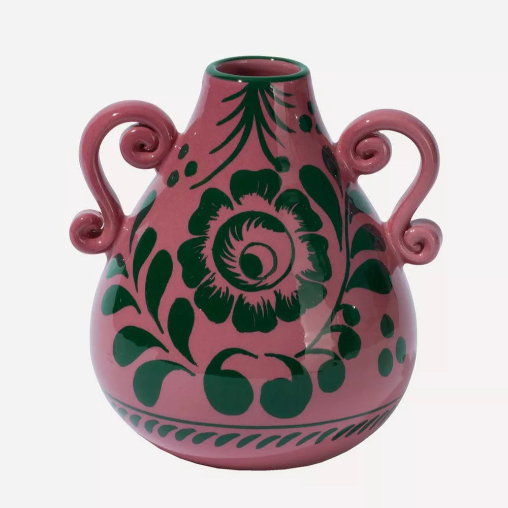 Raspberry + Pine Green Amphora Vase