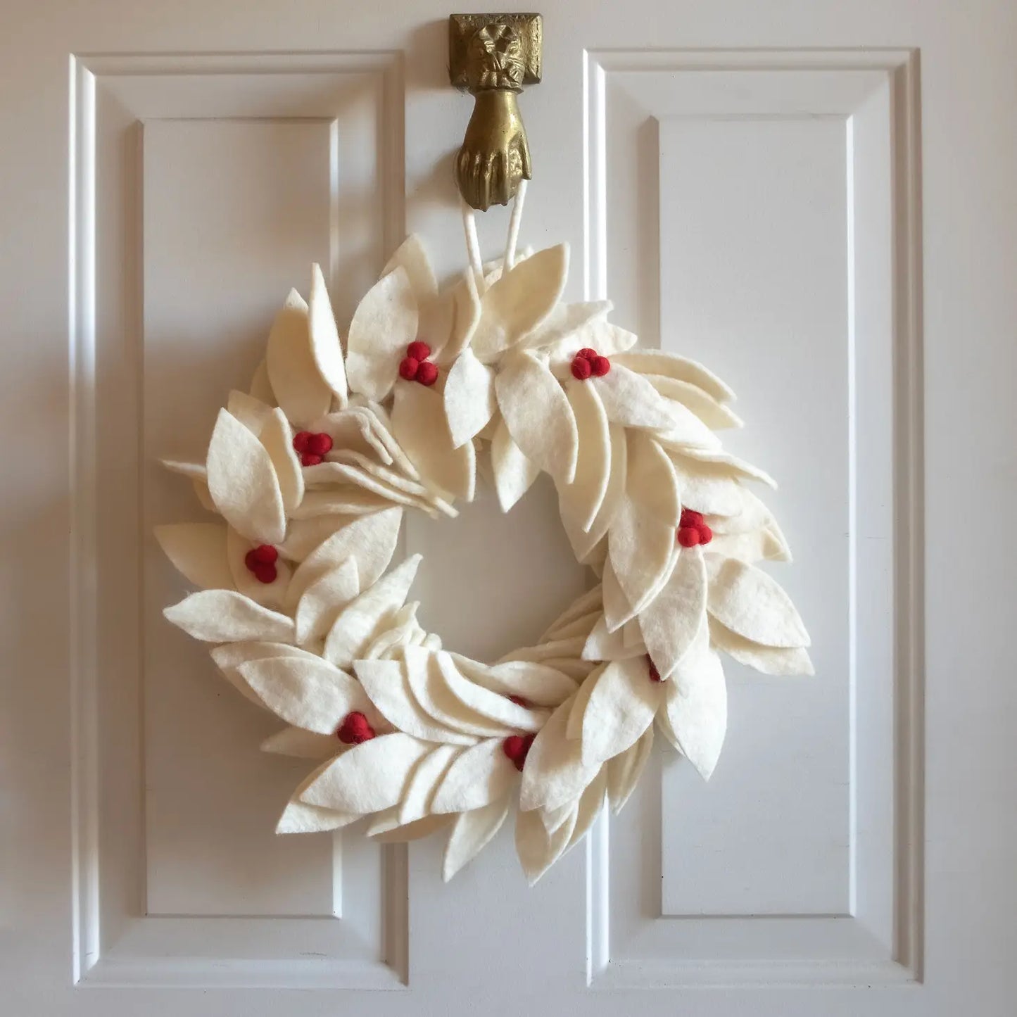 White Felt Holly Berry Wreath