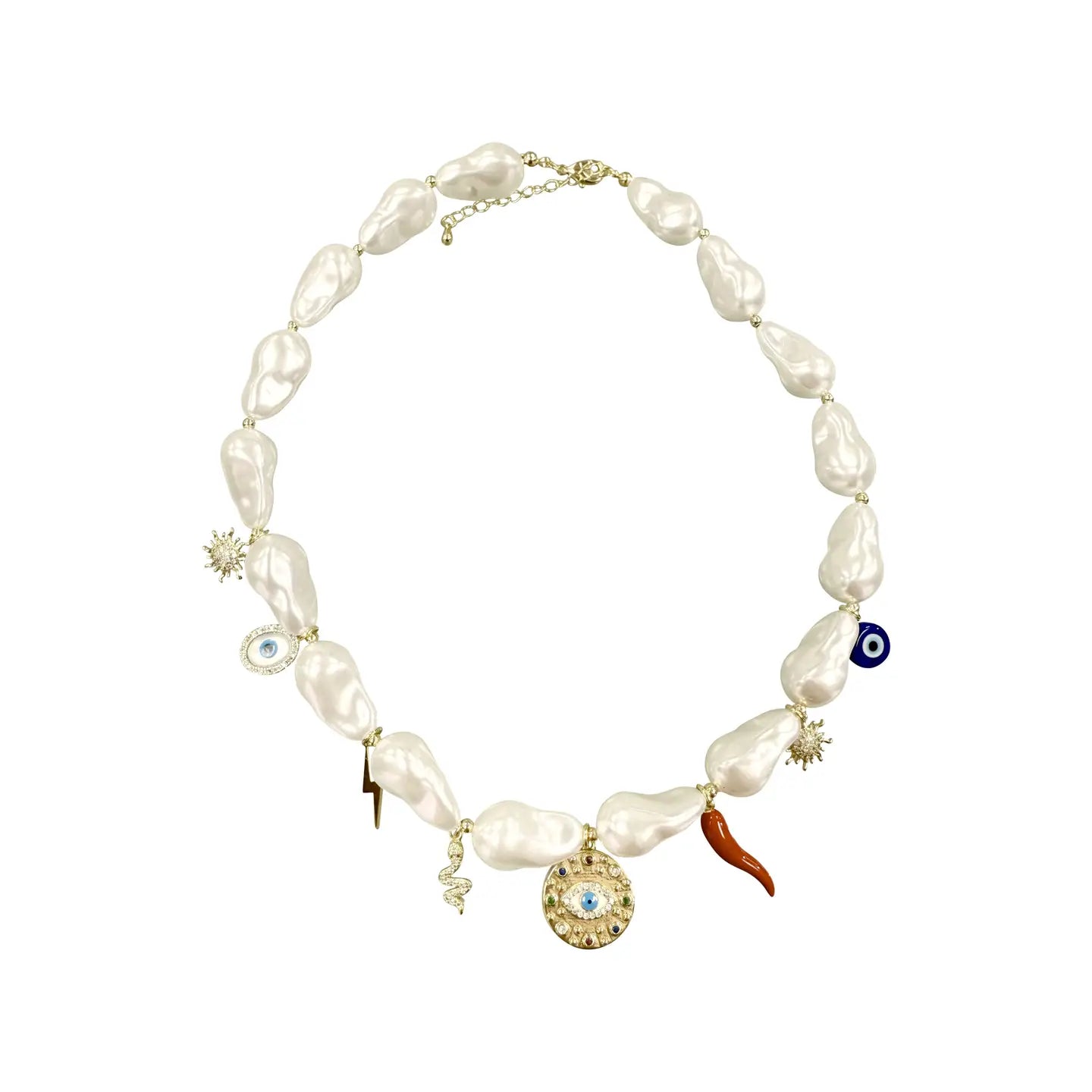 Mia Evil Eye Pearl Charm Necklace