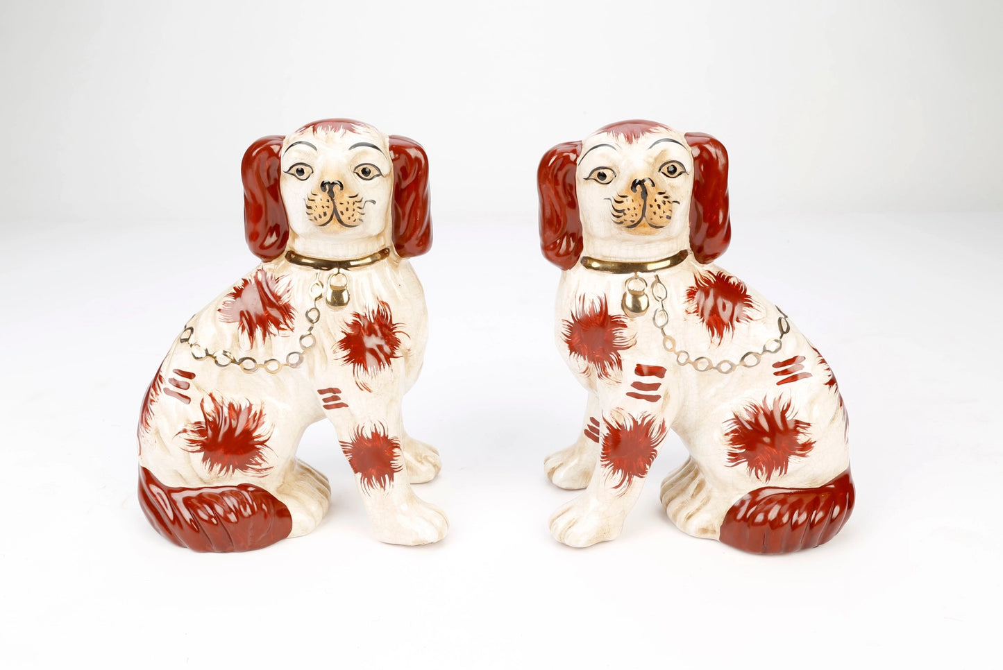 Staffordshire Dog Pair | Brown Rust + White + Brown Finish