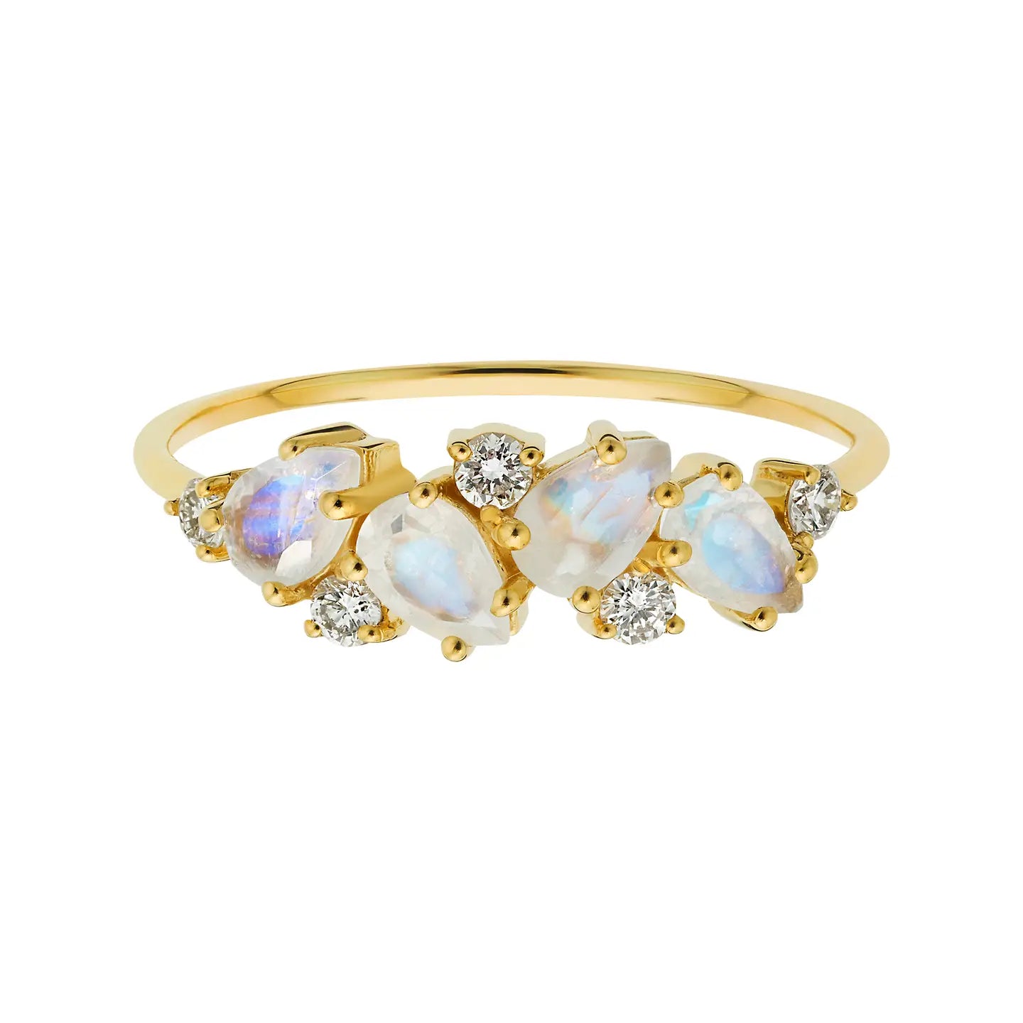 Rainbow Moonstone + Diamond Woodland Fairytale 14kt Gold Ring