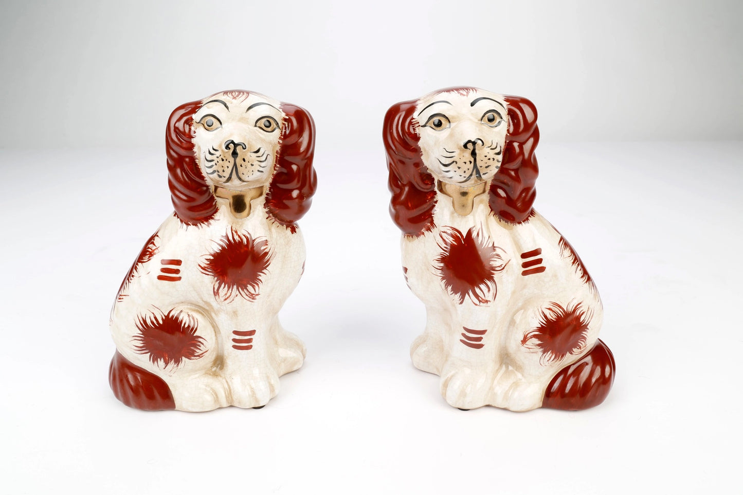 Staffordshire Dog Pair | Brown + White + Brown Finish