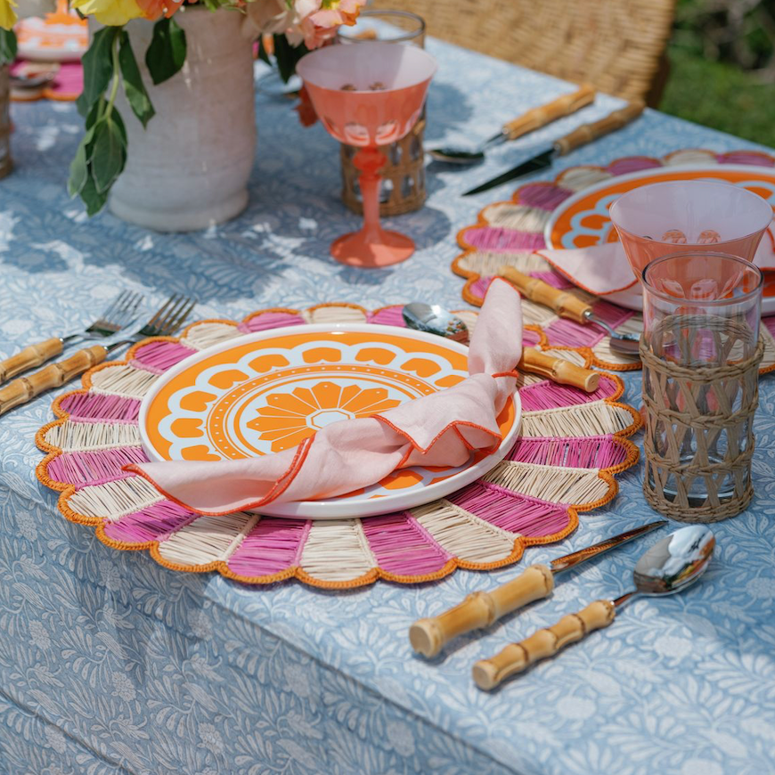Pink Linen Napkins with Orange Trim