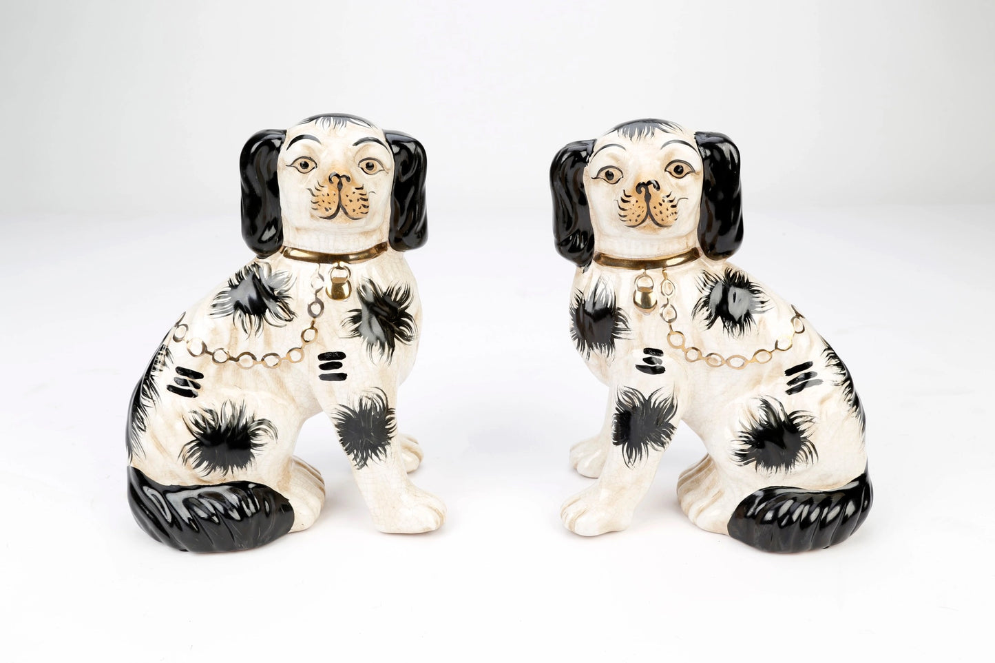 Staffordshire Dog Pair | Black + White + Brown Finish