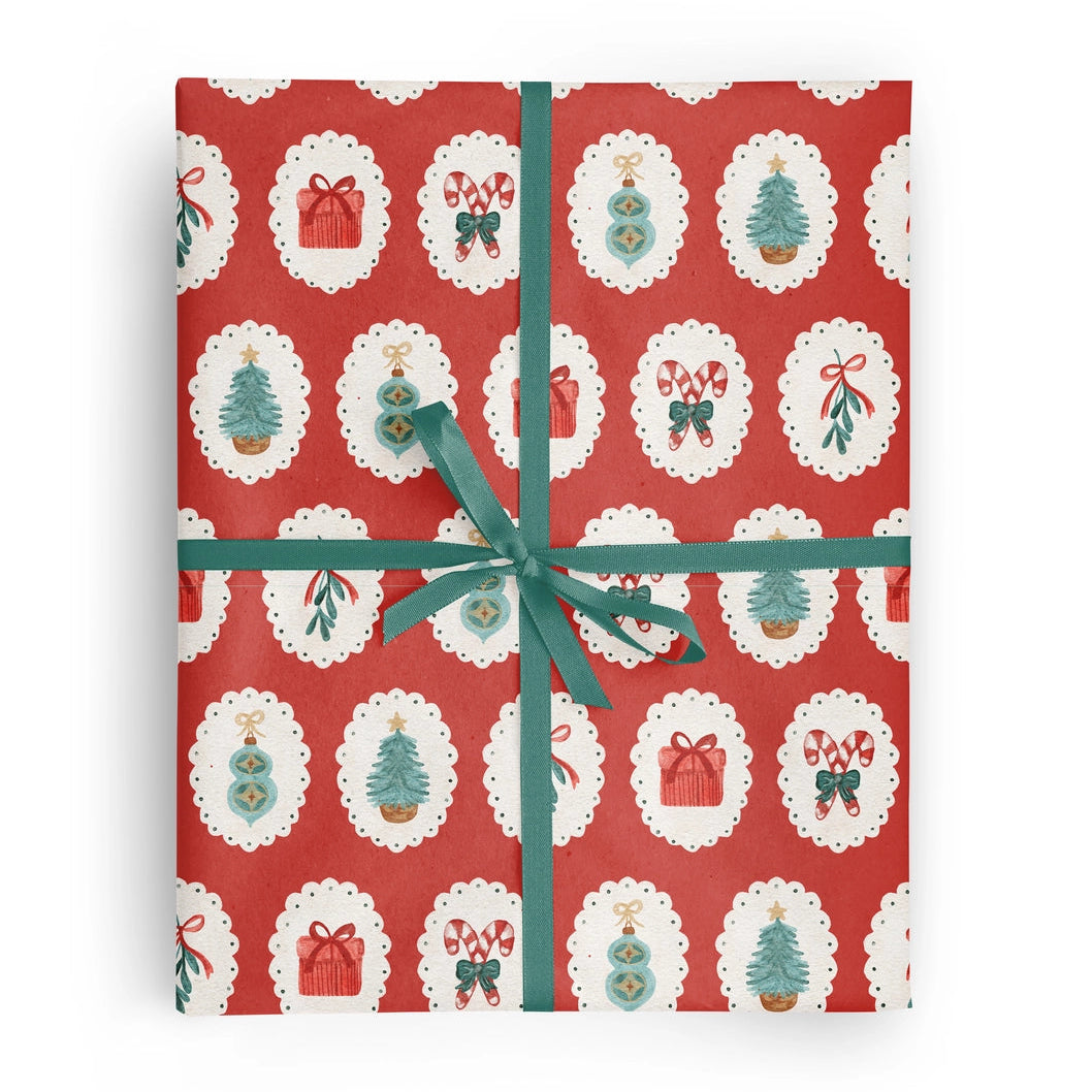 Red Cameo Christmas Wrapping Paper