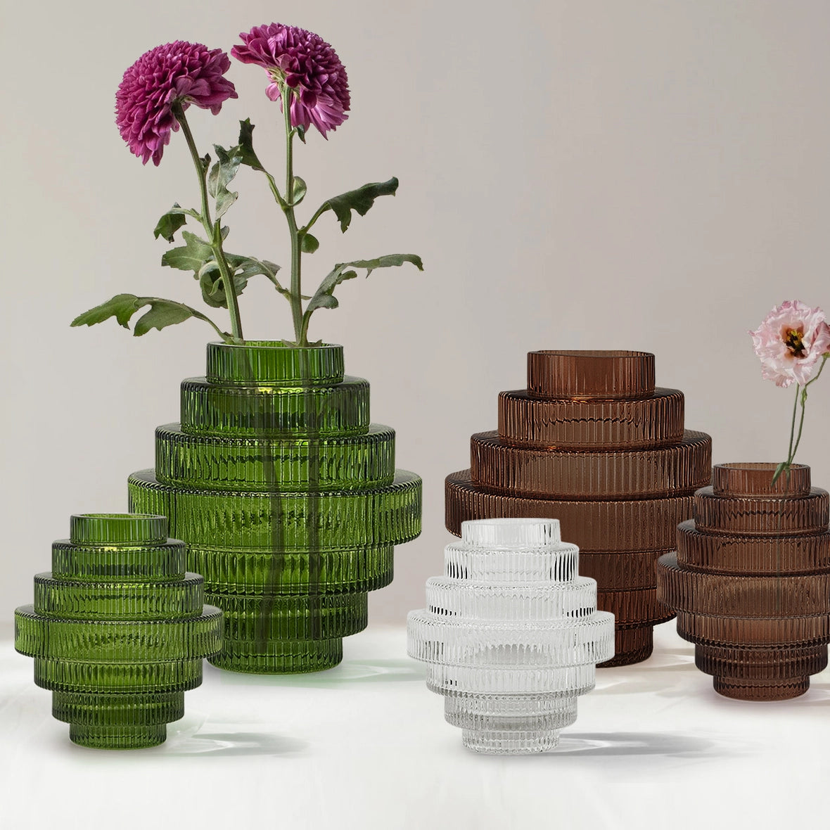 Large Green Layered Glass Vase