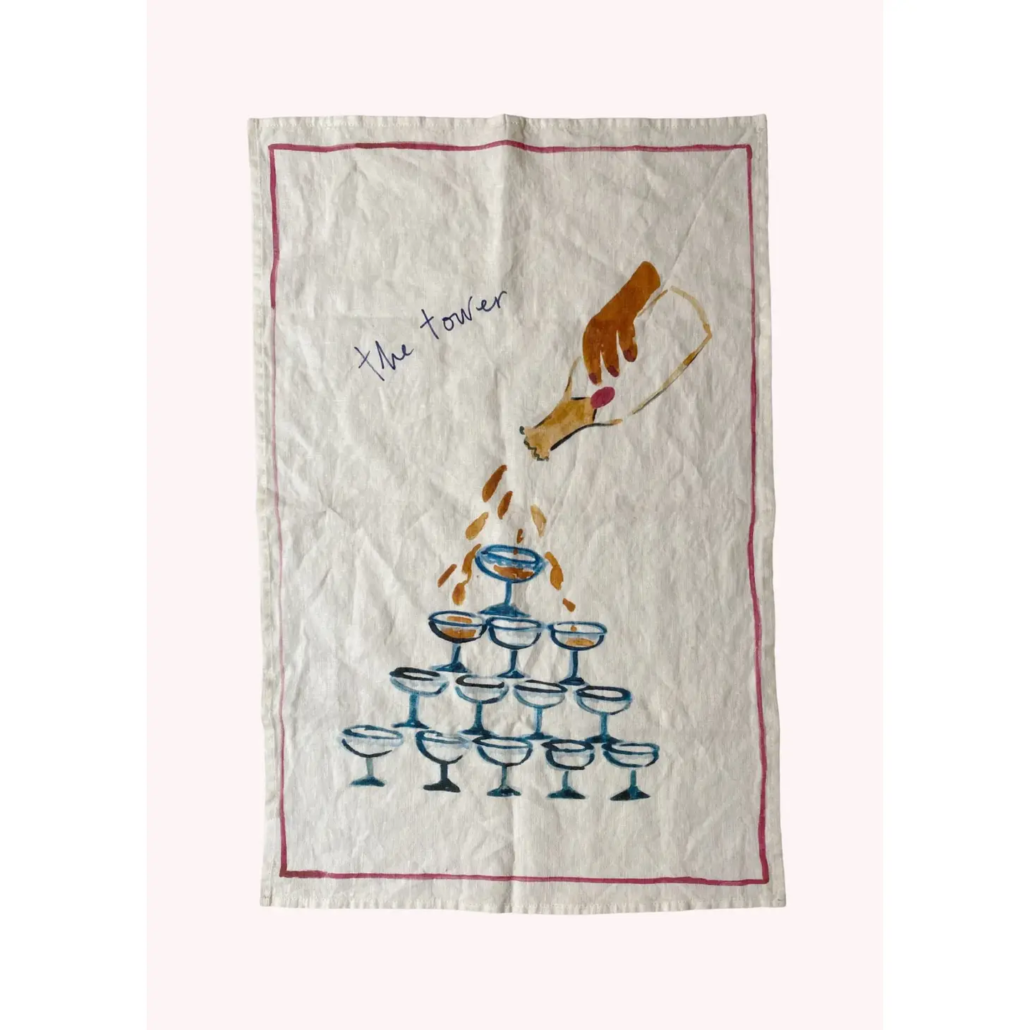 Champagne Glass Tower Linen Tea Towel