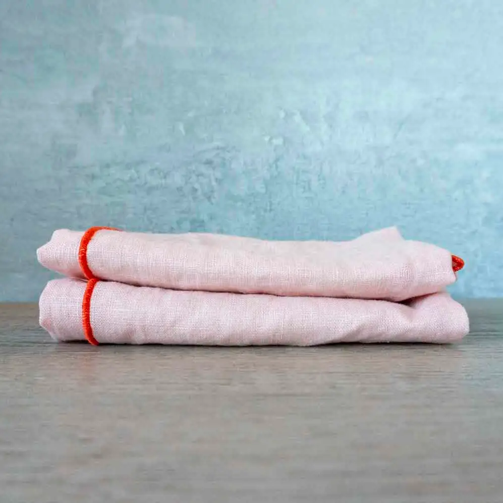 Pink Linen Napkins with Orange Trim