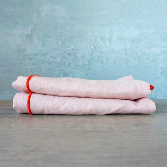 Pink Linen Napkins with Orange Trim