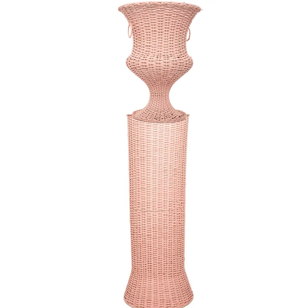 Pink Wicker Urn Pedestal