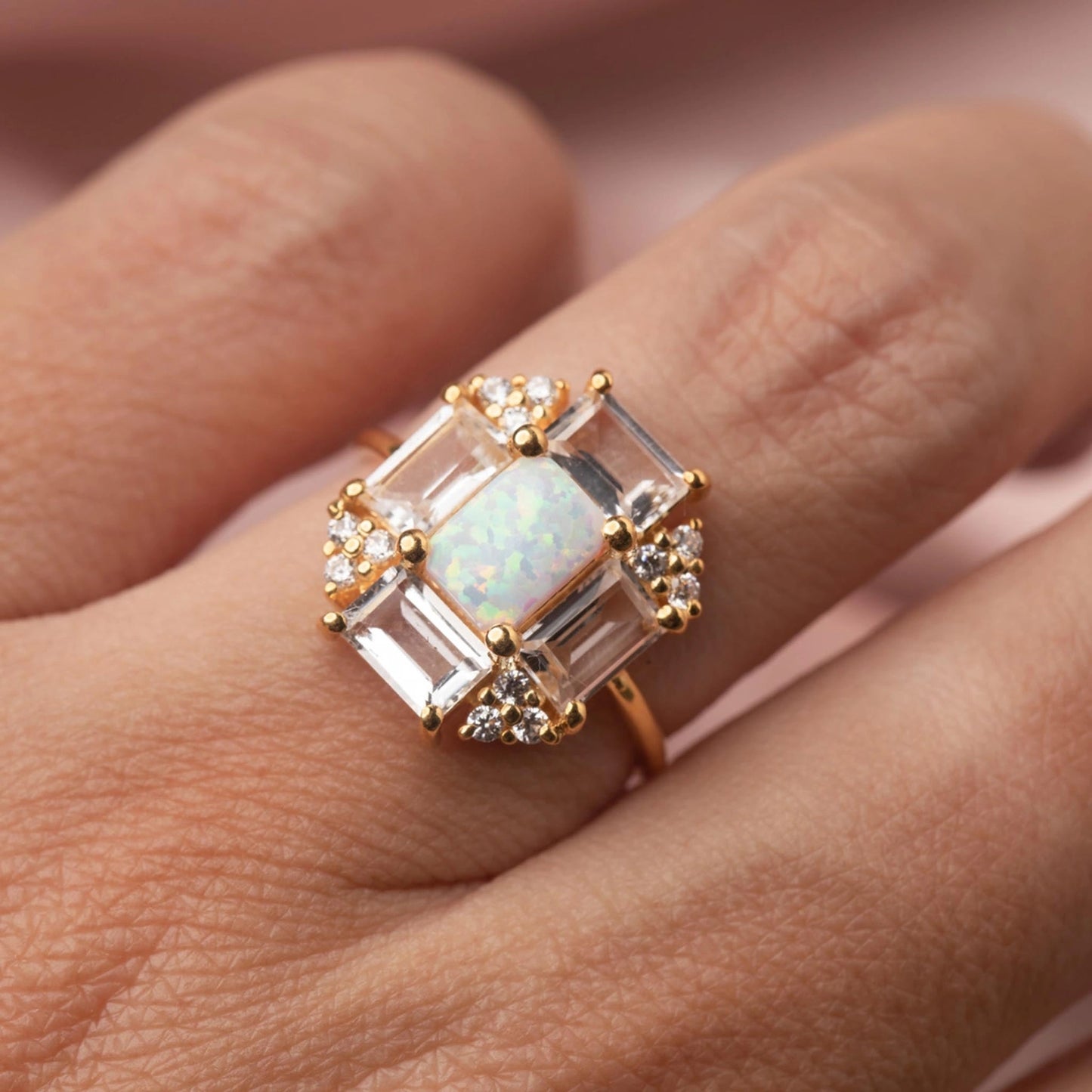 Opal and Topaz Baguette Fire Ring
