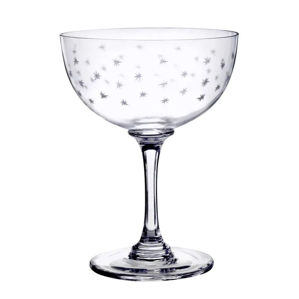 Crystal Champagne Coupes with Star Design | Set of 2
