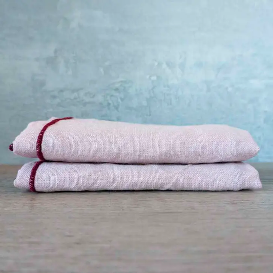 Rose Pink Linen Napkins with Burgundy Trim