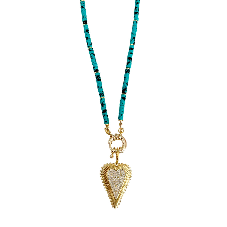 Wendy Turquoise Beaded Necklace with Heart Charm