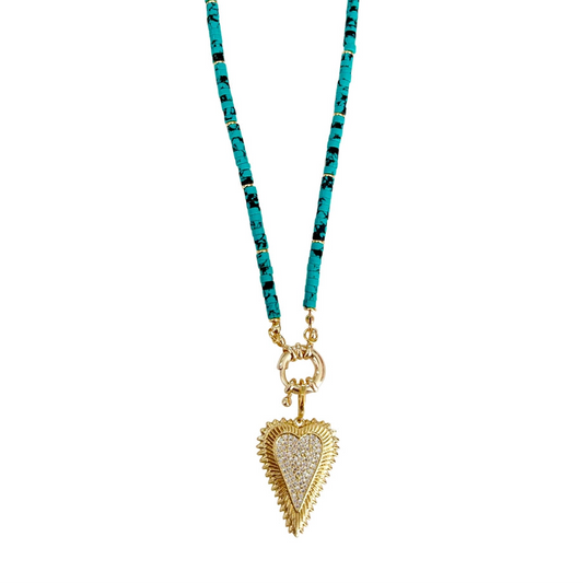 Wendy Turquoise Beaded Necklace with Heart Charm