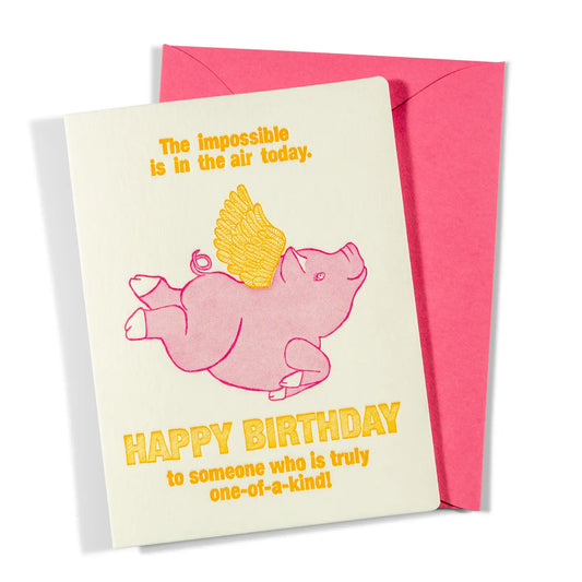 Flying Pig Letterpress Greeting Card