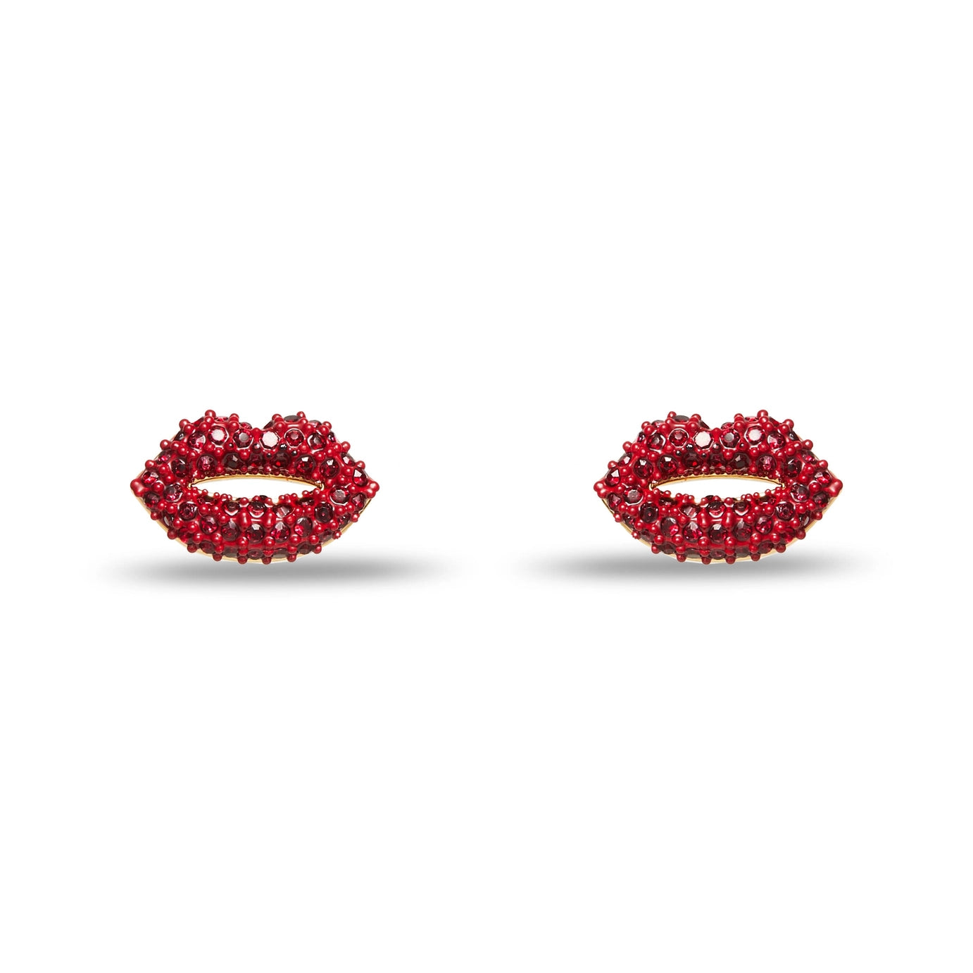 Lipstick Red Crystal Pave Kiss Stud Earrings