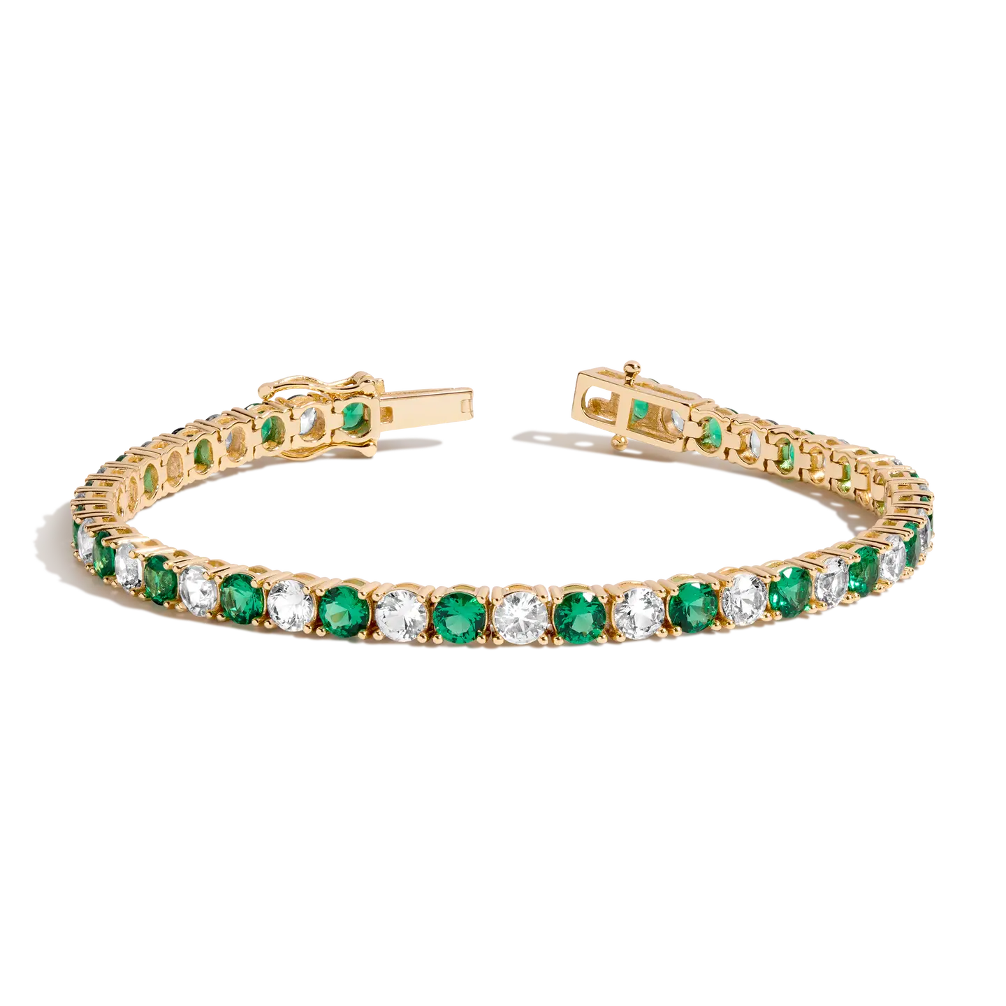 Lab Grown White Sapphire and Green Emerald Alternating Tennis Bracelet