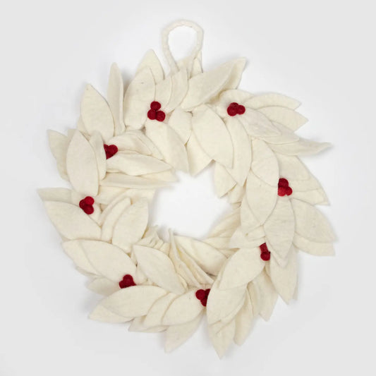 White Felt Holly Berry Wreath