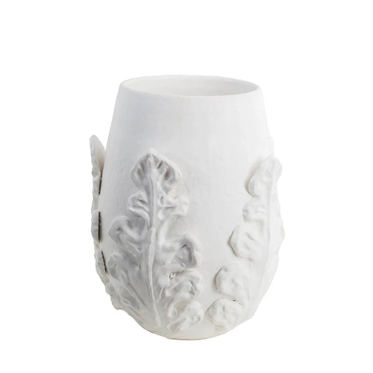White Leaves Greco Short Vase