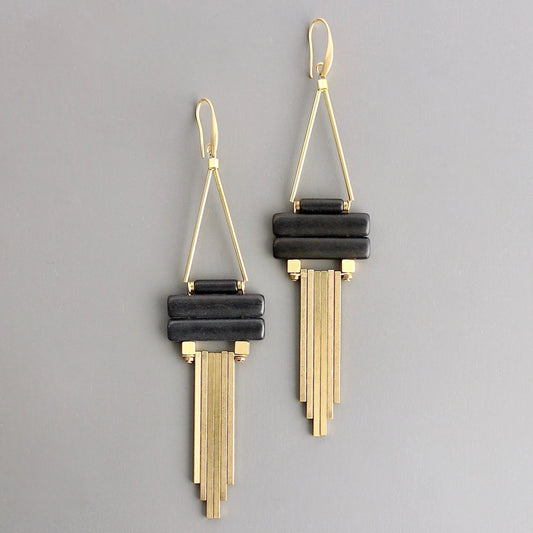 Geometric Black and Brass Earrings