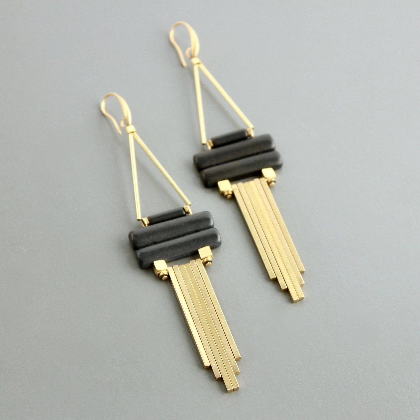 Geometric Black and Brass Earrings