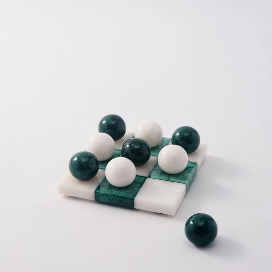 Forest Green + White Italian Alabaster Tic-Tac-Toe