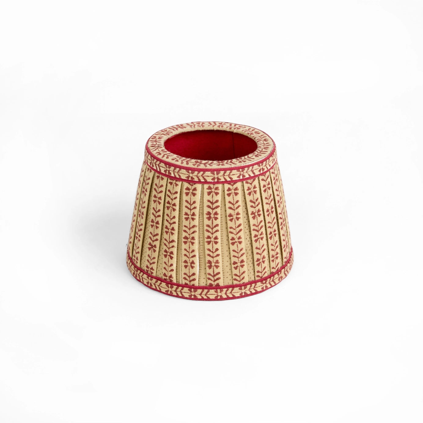 Ochre Red Floral Stripe Block Print Lampshade
