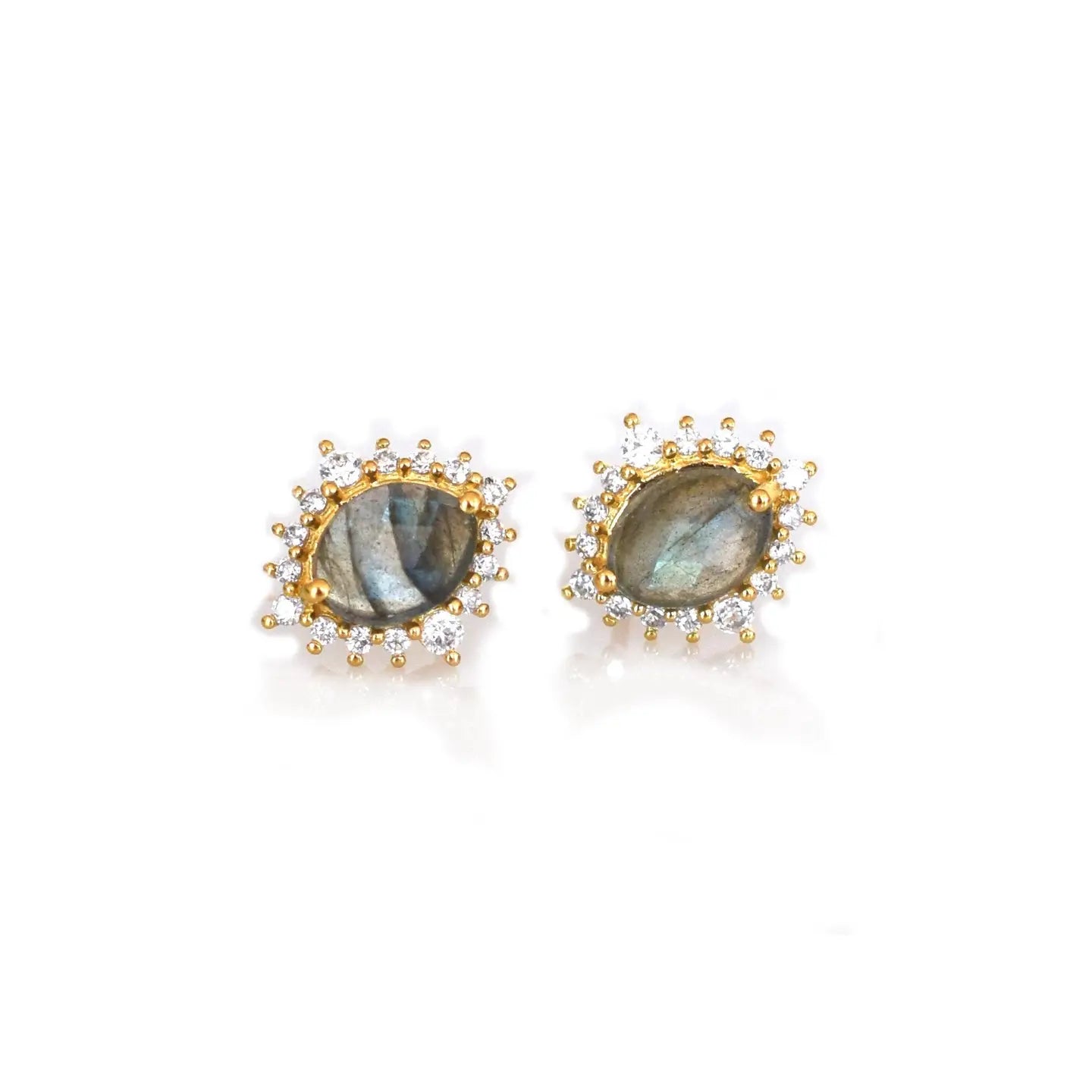 Labradorite + Diamond Flowerburst Studs