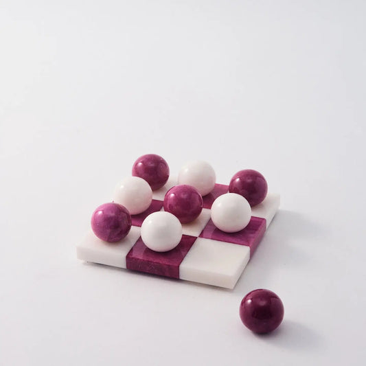Magenta + White Italian Alabaster Tic-Tac-Toe