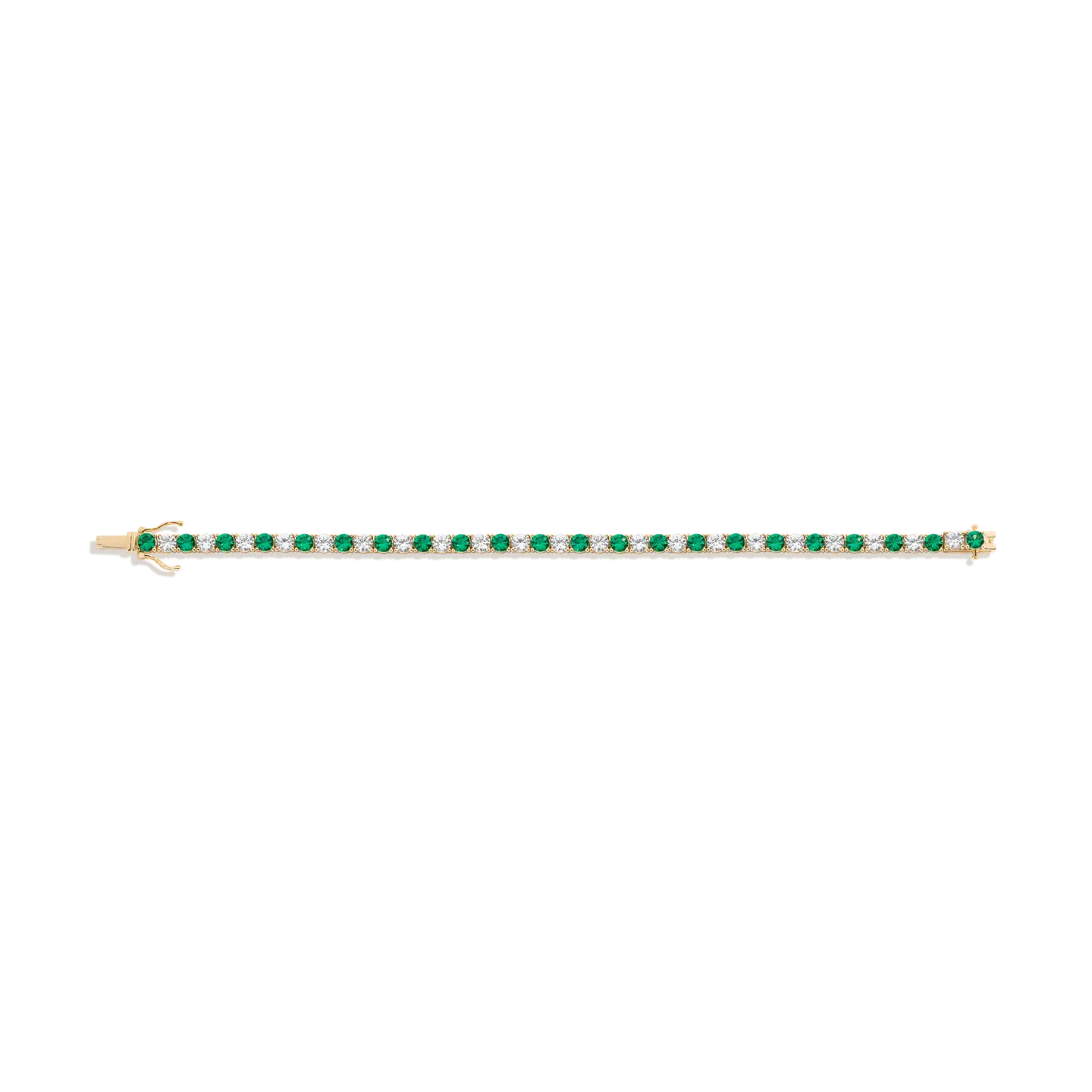 Lab Grown White Sapphire and Green Emerald Alternating Tennis Bracelet