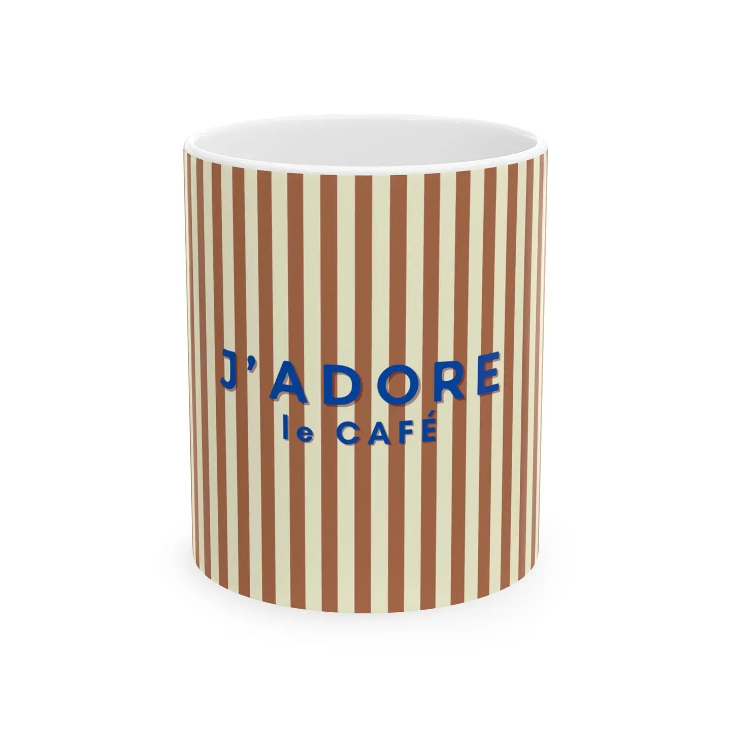 J'adore Le Cafe Striped Ceramic Mug