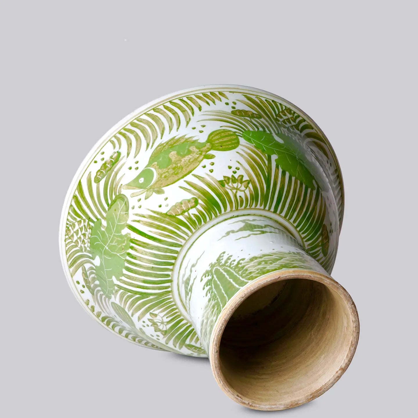 Green + White Porcelain Fish and Lotus Large Footed Bowl
