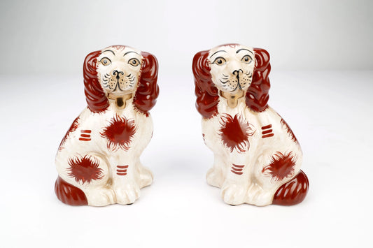 Staffordshire Dog Pair | Brown + White + Brown Finish