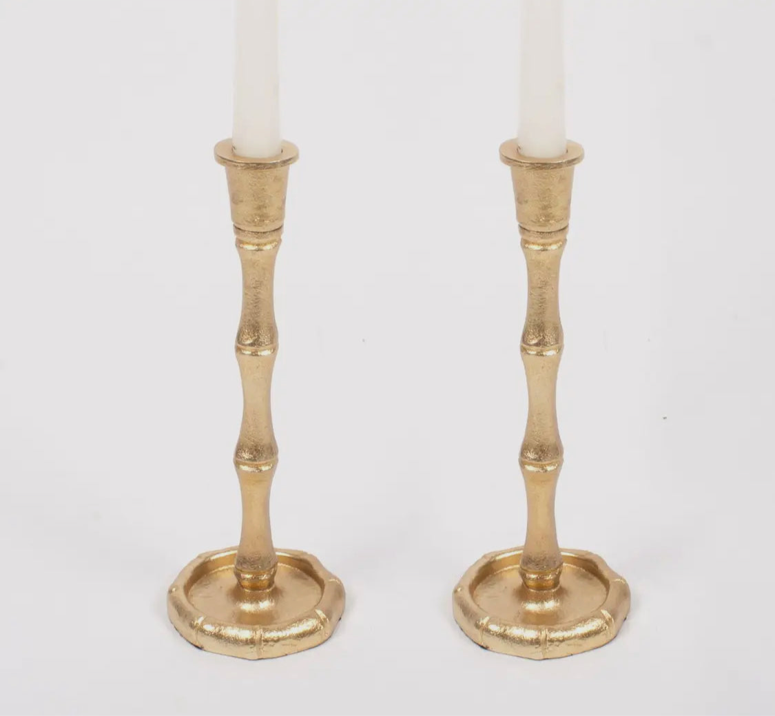 Gold Bamboo Candlestick Set