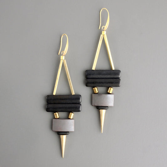 Geometric Black Magnesite and Hematite Earrings