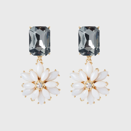 Grey Graphic Daisy Earrings