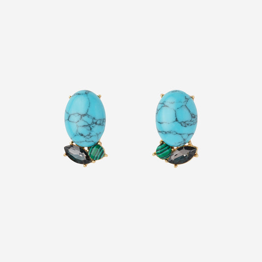 Turquoise Rosebud Button Earrings