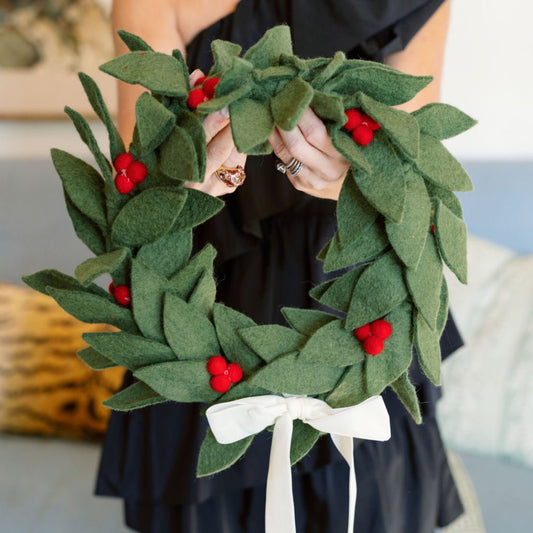 Green Felt Holly Berry Wreath