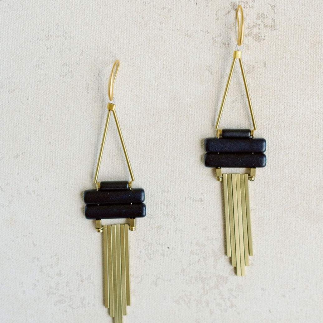 Geometric Black and Brass Earrings