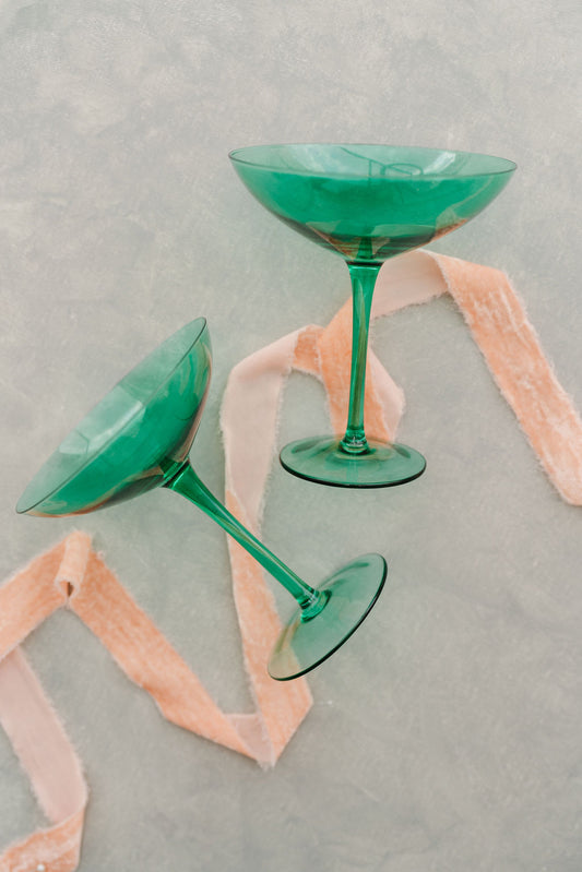 Teal Champagne Coupe Glasses | Set of 2