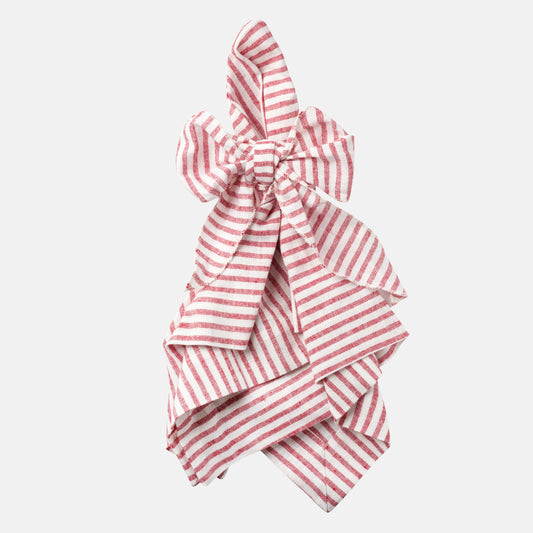Red Stripe Bow Linen Napkin | Set of 2