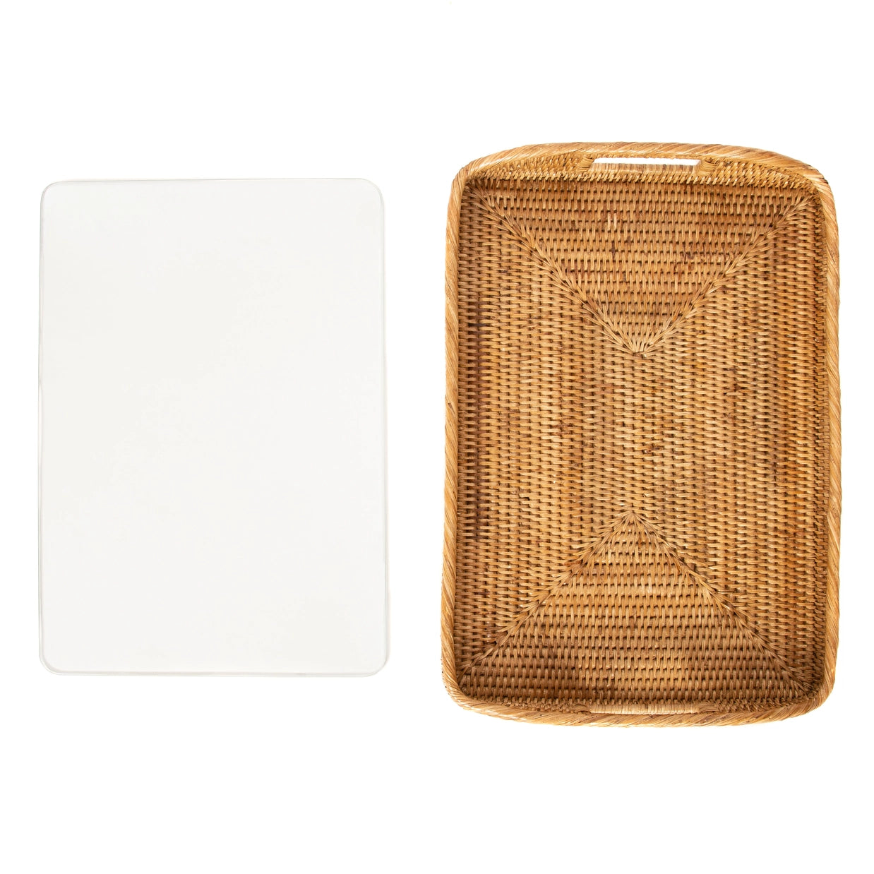 Rattan Rectangular Tray & Glass Insert