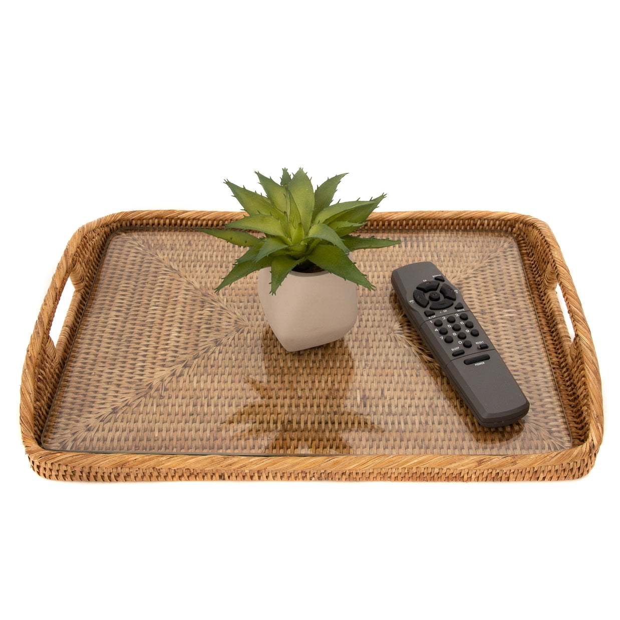 Rattan Rectangular Tray & Glass Insert