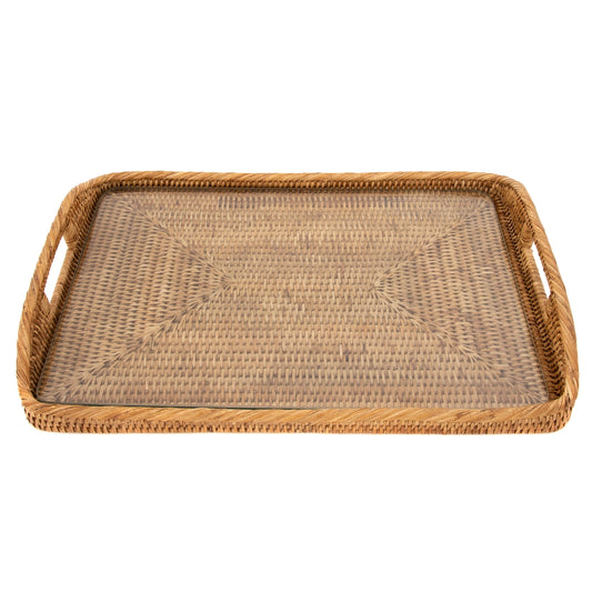 Rattan Rectangular Tray & Glass Insert