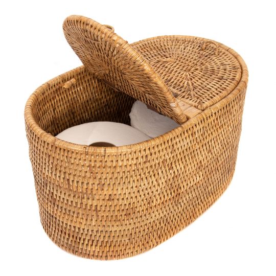 Rattan Oval Double Tissue Roll Box