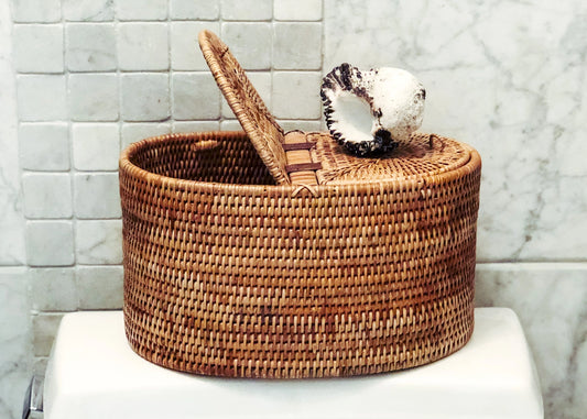 Rattan Oval Double Tissue Roll Box