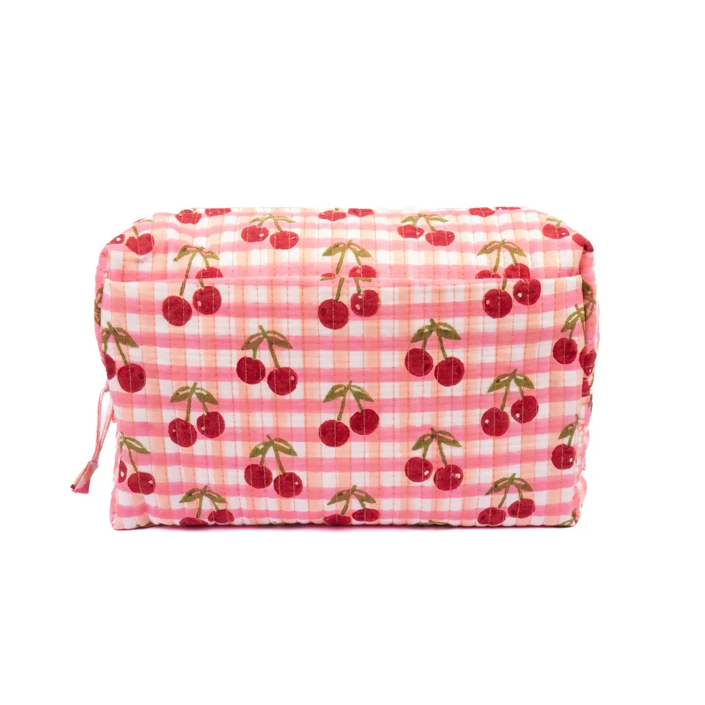 Medium Cherry Gingham Makeup Bag