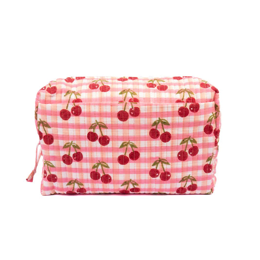 Medium Cherry Gingham Makeup Bag