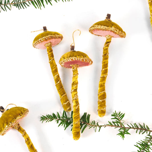 Glitter Chartreuse Mushroom Ornament